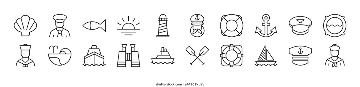 Set of thin line icons of sailor. Editable stroke. Simple linear illustration for web sites, newspapers, articles book 