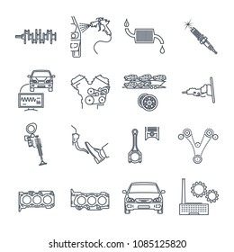 set of thin line icons servicing, maintenance, repair of car and automobile