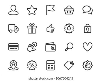 Set of thin line icons of shopping features. Collection of vector outline commerce icons