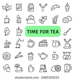 Set of thin line icons with space. Time for tea icons. Everything for tea. EPS 10.