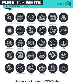 Set of thin line icons for travel and tourism. Icons for website and mobile website and apps with editable stroke. 