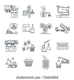 set of thin line icons waste, garbage, refuse, sewage, sewerage, recycling