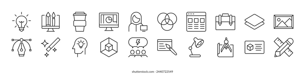 Set of thin line icons of web designer. Editable stroke. Simple linear illustration for web sites, newspapers, articles book 