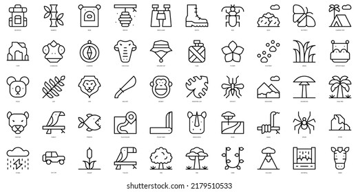 Set of thin line jungle Icons. Vector illustration