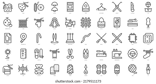 Set of thin line knitting Icons. Vector illustration