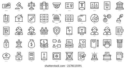 Set of thin line law and justice Icons. Vector illustration