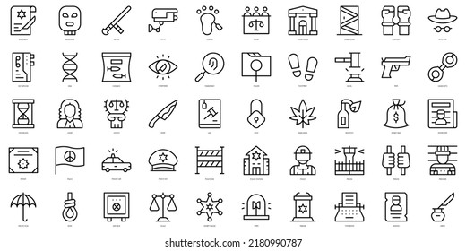 Set of thin line law and justice Icons. Vector illustration