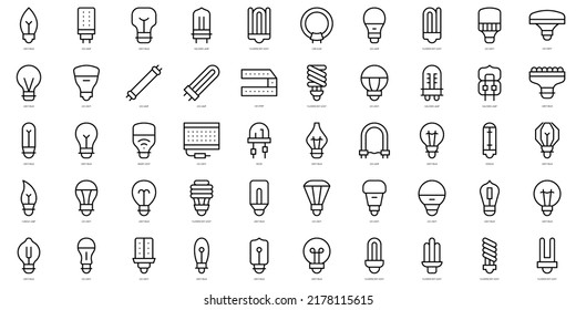 Conjunto de bombillas de línea delgada Iconos. Ilustración del vector