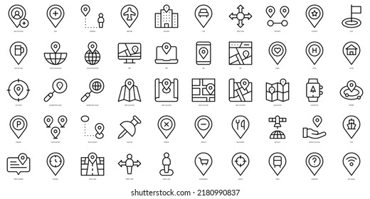 Set of thin line location Icons. Vector illustration