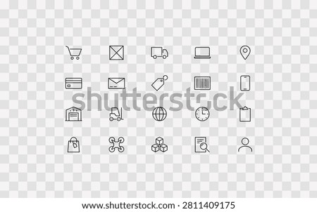 Set of thin line logistics and delivery icons for ecommerce, shipping, and supply chain management