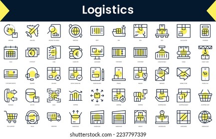 Set of thin line logistics Icons. Line art icon with Yellow shadow. Vector illustration