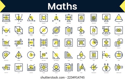 Set of thin line maths Icons. Line art icon with Yellow shadow. Vector illustration