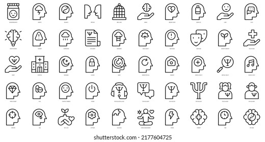 Set of thin line mental health Icons. Vector illustration