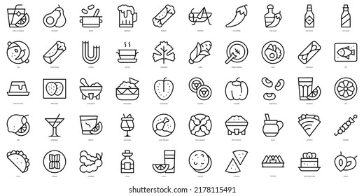 Set of thin line mexican food Icons. Vector illustration