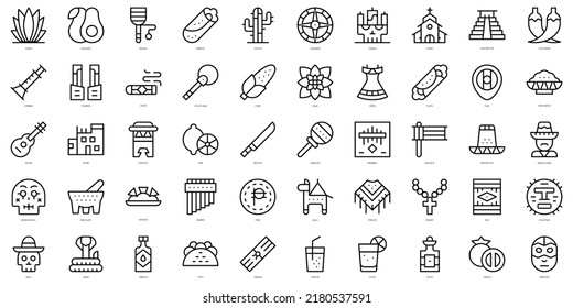 Set of thin line mexico Icons. Vector illustration