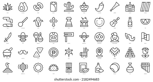 Set of thin line mexico Icons. Vector illustration