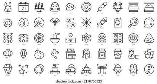 Set of thin line mid autumn festival Icons. Vector illustration