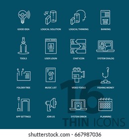 Set of thin line modern icons. For web design, applications, presentation and other projects and materials