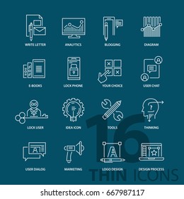Set of thin line modern icons. For web design, applications, presentation and other projects and materials