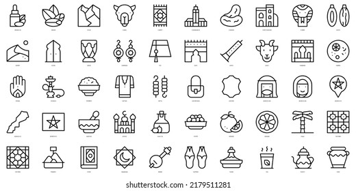 Set of thin line morocco Icons. Vector illustration