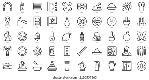 Conjunto de Iconos de morocco de línea delgada. Ilustración del vector