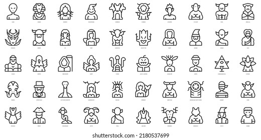 Set of thin line mythical creatures Icons. Vector illustration