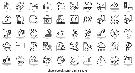 Set Of Thin Line Natural Disaster Icons. Vector Illustration