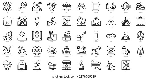 Set Of Thin Line Natural Resources Icons. Vector Illustration