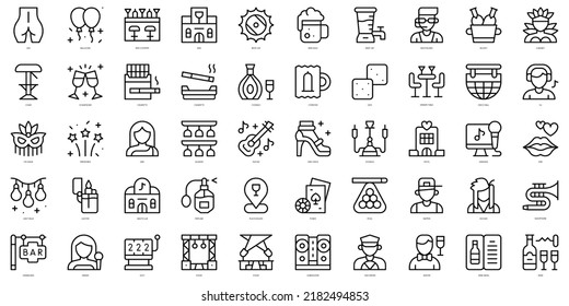 Set Of Thin Line Night Life Icons. Vector Illustration