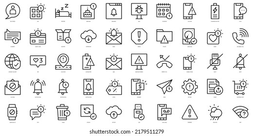 Conjunto de notificaciones de línea delgada Iconos. Ilustración del vector