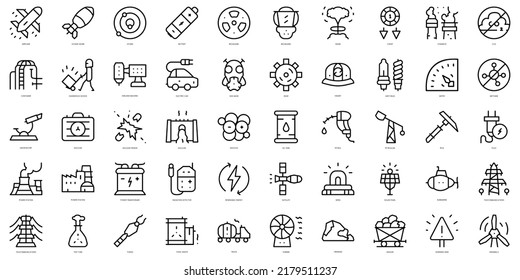 Set of thin line nuclear energy Icons. Vector illustration
