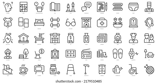 Set of thin line old age Icons. Vector illustration