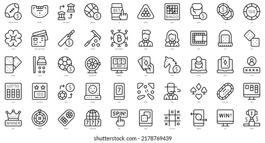 Set Of Thin Line Online Gambling Icons. Vector Illustration