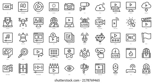 Set of thin line online streaming Icons. Vector illustration
