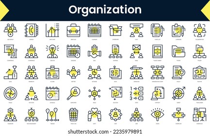 Set of thin line organization Icons. Line art icon with Yellow shadow. Vector illustration