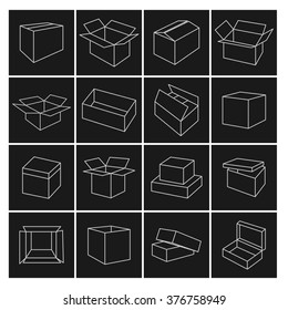 Set Of Thin Line Outline Packing Box Icons, Vector Illustration.