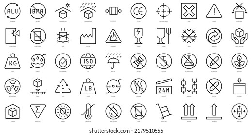 Set of thin line packaging symbols Icons. Vector illustration