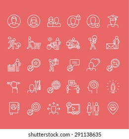 Set of thin line people icons