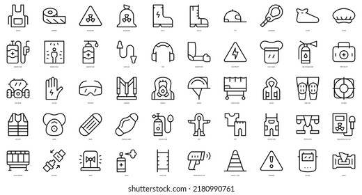 Set of thin line personal protective equipment Icons. Vector illustration