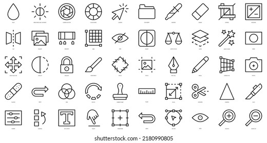 Set of thin line photo editing tools Icons. Vector illustration