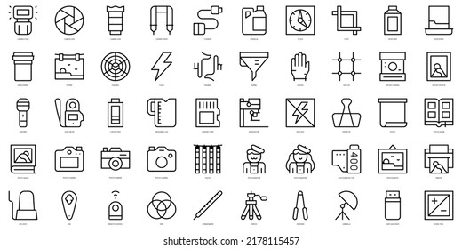 Set von Symbolen für die Fotografie in dünnen Linien. Vektorgrafik