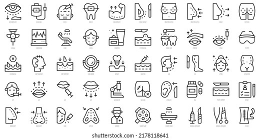 Set of thin line plastic and cosmetic surgery Icons. Vector illustration