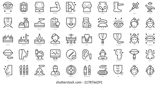 Set of thin line plastic and cosmetic surgery Icons. Vector illustration