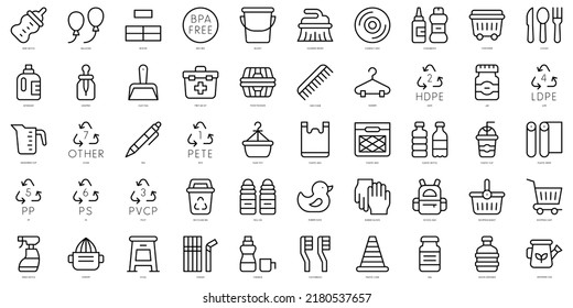 Set of thin line plastic products Icons. Vector illustration