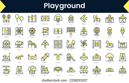 Set of thin line playground Icons. Line art icon with Yellow shadow. Vector illustration