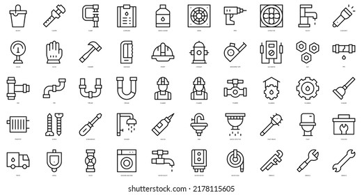 Set of thin line plumber Icons. Vector illustration