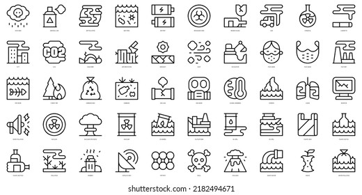Set of thin line pollution Icons. Vector illustration