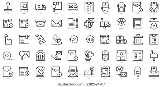 Set of thin line postal service Icons. Vector illustration