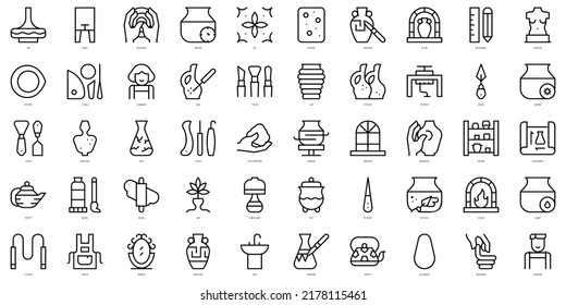 Set of thin line pottery and ceramics Icons. Vector illustration