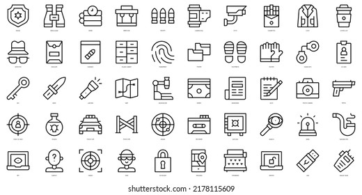 Set of thin line private detective Icons. Vector illustration